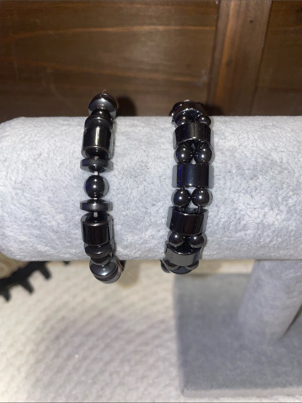 Beaded Hematite Stone Bracelets - set of 2 bracelets